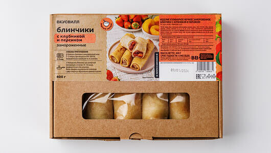 Блинчики с клубникой и персиком, замороженные