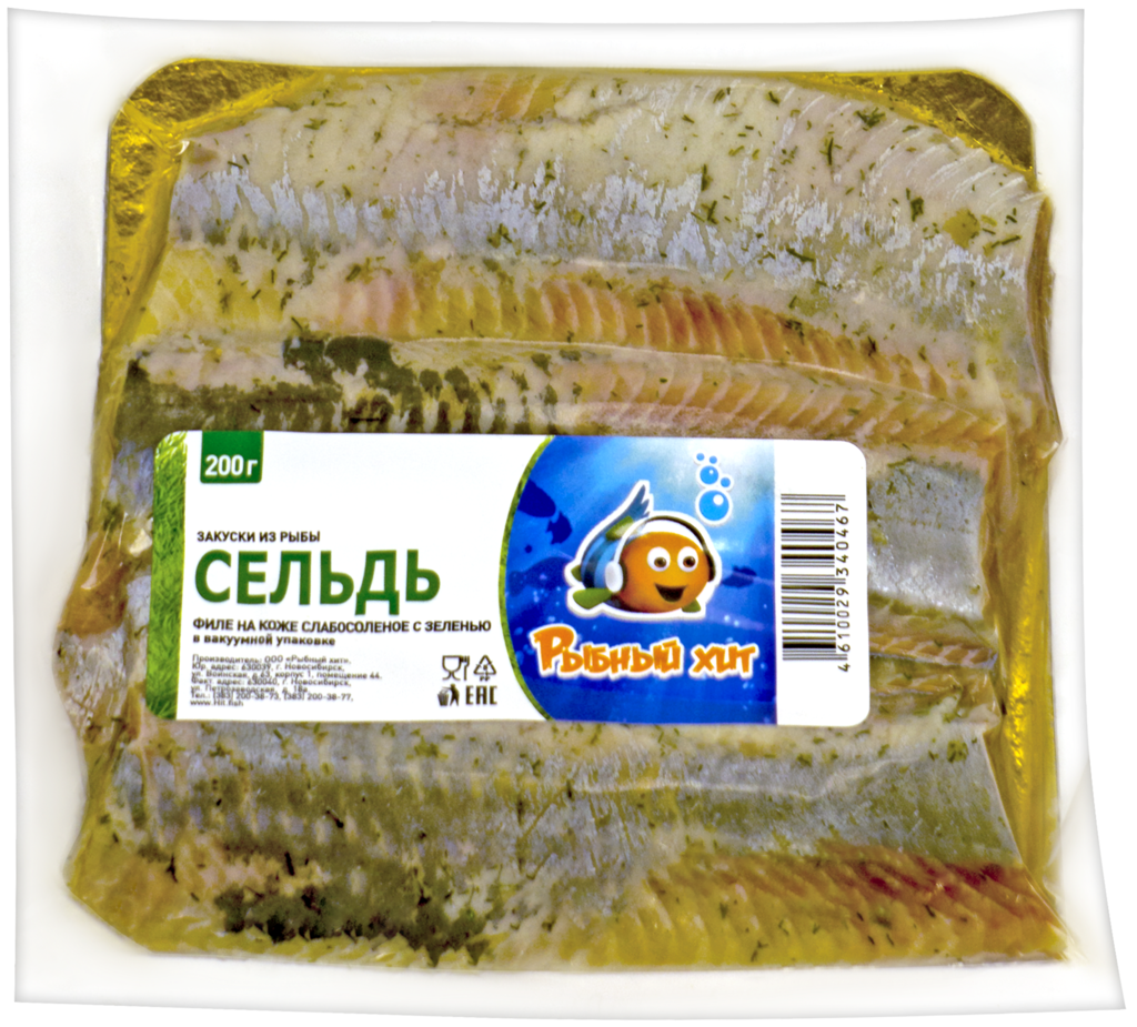 

Сельдь слабосоленая Рыюный хит филе на коже с зеленью 200 г