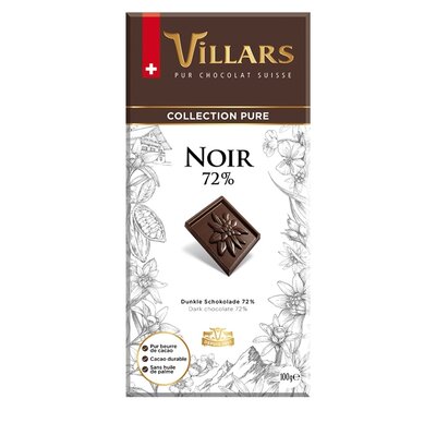 Шоколад горький Villars Темный чистый (Dark Pure) 72% 100 г