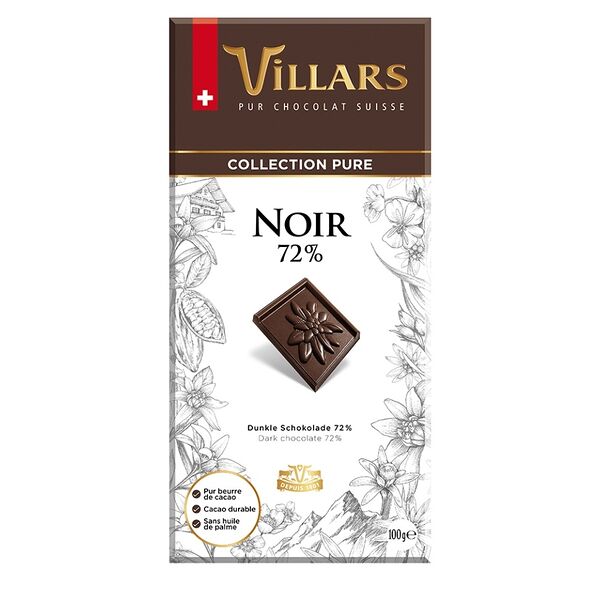 Шоколад горький Villars Dark Pure 72%, 100г