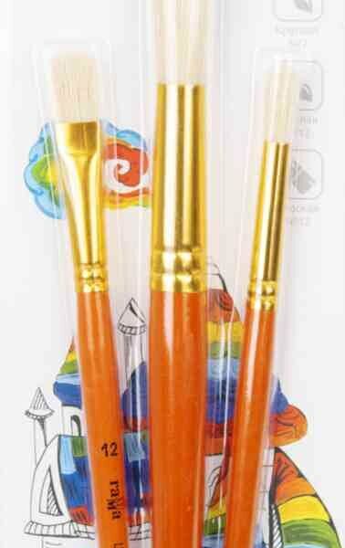 Набор кистей Гамма Щетина круглые щетина круглая № 7,12, плоская №12 3 шт.