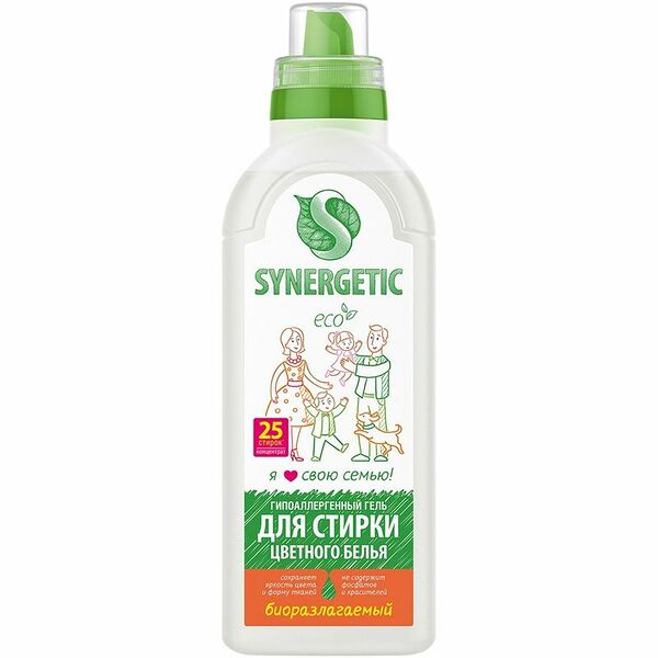 Гель для стирки цветного белья Synergetic концентрат гипоаллергенный 0.75л