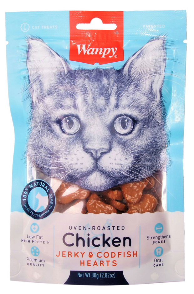 

Лакомство для кошек Wanpy сердечки из курицы с треской 80 г