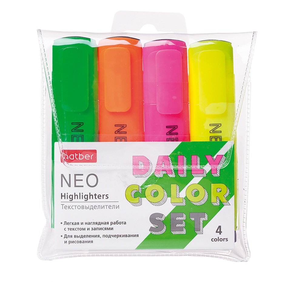 

Набор текстовыделителей Hatber Neo neon 4 цвета