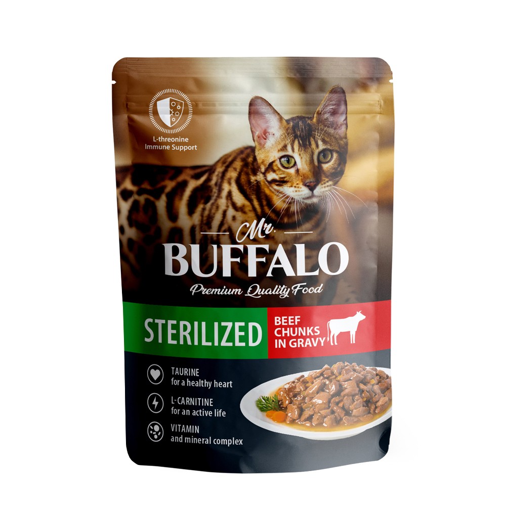

Корм для кошек Mr.BUFFALO Sterilized говядина в соусе пауч 85 г