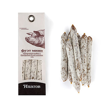 Колбаса «Фуэт мини» сыровяленая с благородной белой плесенью, «Ипатов. Мясные деликатесы»