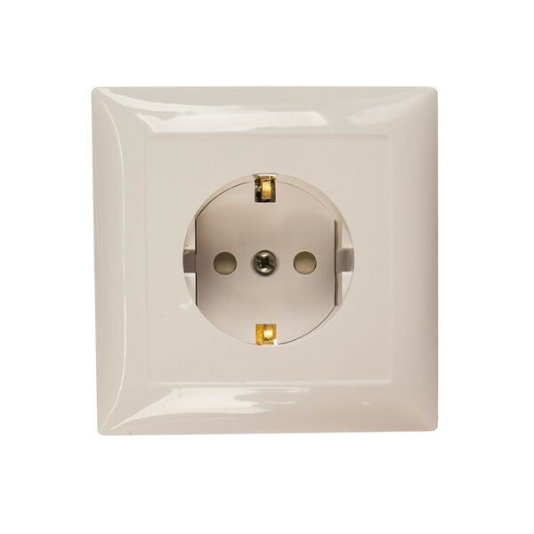 Розетка Селена с заземлением со шторками слоновая кость
