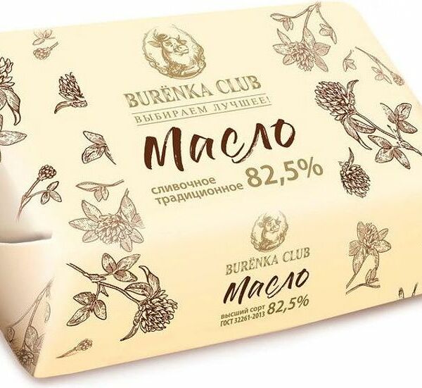 Масло сладкосливочное Burenka Club Традиционное несолёное 82.5%, 180г
