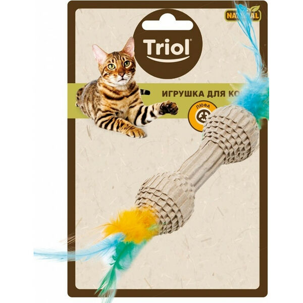Triol Игрушка Natural для кошек из гофрокартона Гантель с перьями 100/200мм