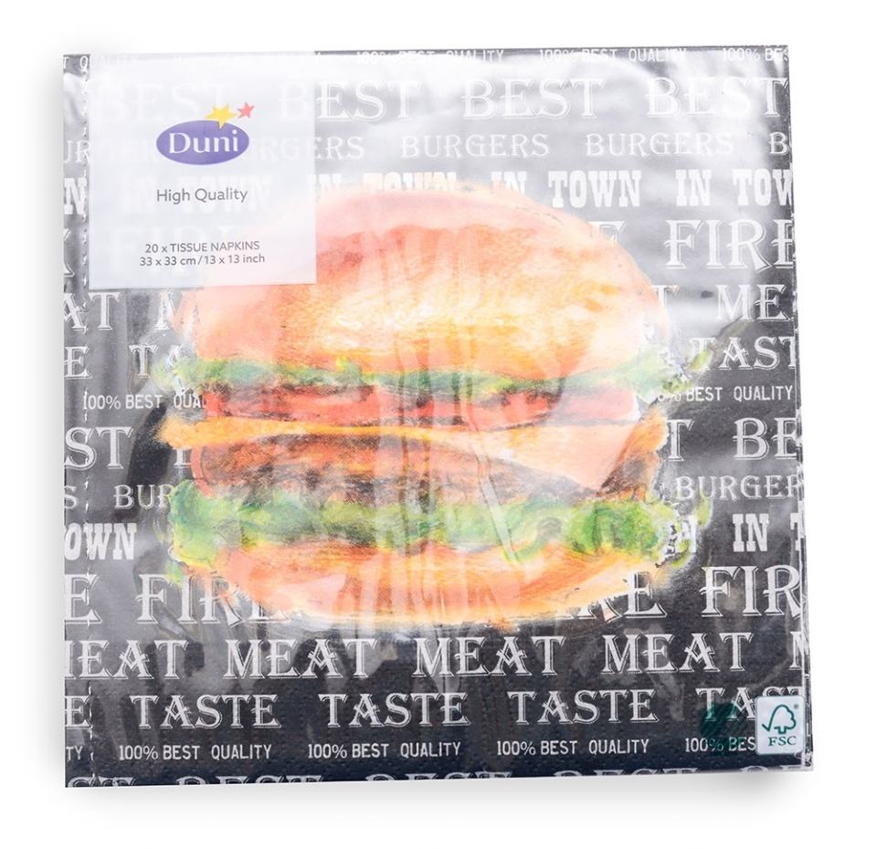 

Салфетки бумажные Duni Best Burger 33х33 см трехслойные 20 шт