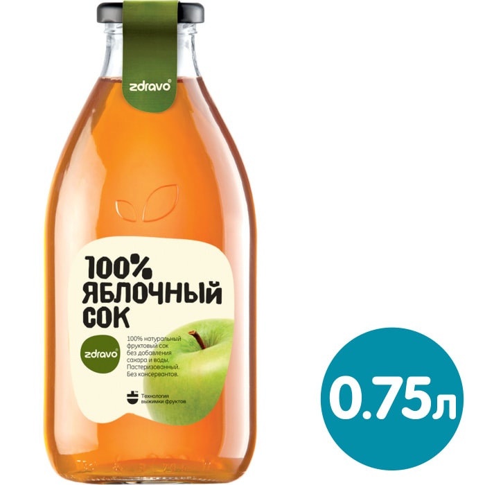 

Сок Zdravo яблочный 100% 750 мл