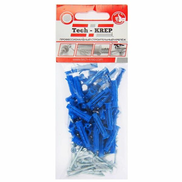 Дюбель 5х25 мм с саморезами оцинкованные TECH-KREP 3,0х30 мм потайная головка 50 шт