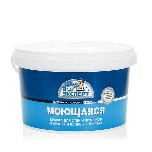 Краска моющаяся Эксперт для стен и потолков, 3 кг, морозостойкая, супербелая