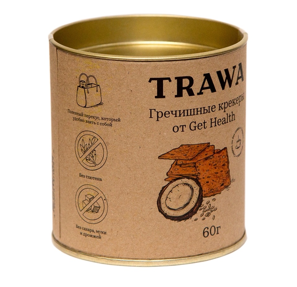 

Крекеры гречишные Trawa & Get Health (без глютена, без сахара) тубус 60 г