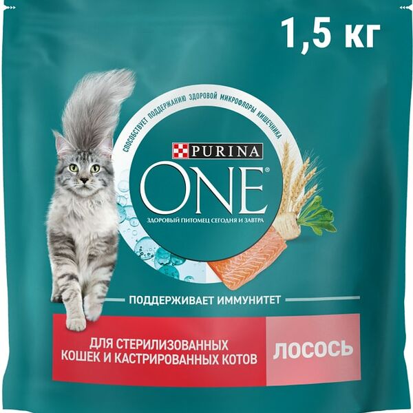 Сухой корм для кошек Purina ONE для стерилизованных с лососем и пшеницей 1.5кг