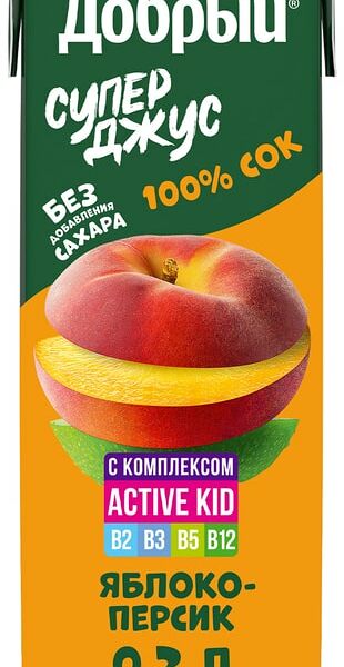 Сок Добрый Active kid яблоко персик 200мл