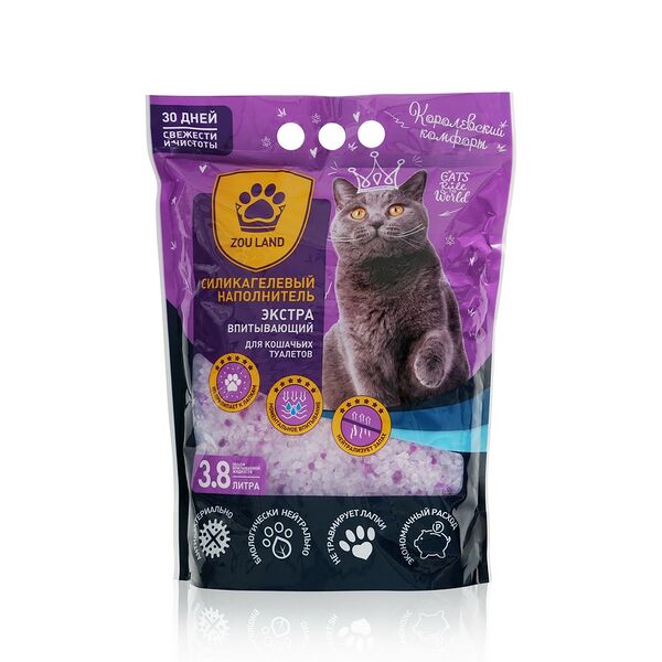 Силикагелевый наполнитель для туалета Zou Land, Фиолетовый, 3,8л