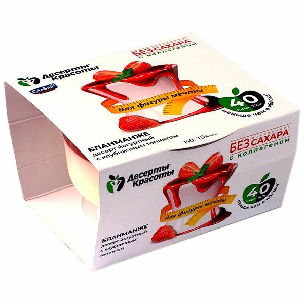 Десерт йогуртный Десерты Красоты Бланманже с клубничным топпингом 1.5% 140 г