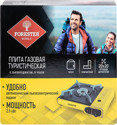 Плита газовая туристическая FORESTER Mobile, с пьезоподжигом, в чехле, Арт. MG-4