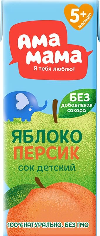 Купить Сок Ама Мама яблочно-персиковый восстановленный с мякотью с 5 ...