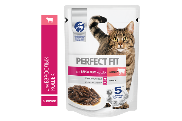 Корм влажный для взрослых кошек Perfect Fit с говядиной