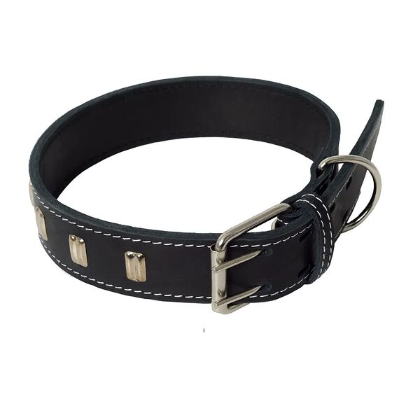 Ошейник для собак крупных пород двойной из кожи с металлическим украшением, черный 60-69x4.5 см