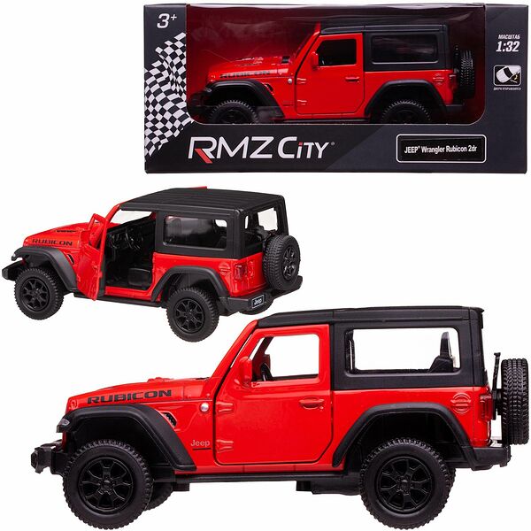Машина металлическая RMZ City 1:32 Jeep Wrangler Rubicon 2021, красный цвет, двери открываются