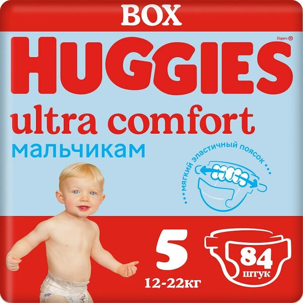 Подгузники Huggies Ultra Comfort для мальчиков 12-22кг 5 размер 84шт