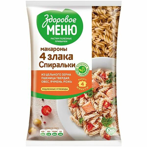 Макароны Здоровое меню спирали мультизлаковые 4 злака, 400г