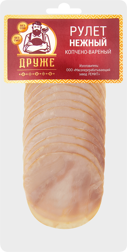 

Рулет куриный копчено-вареный ДРУЖЕ, нарезка, 150г