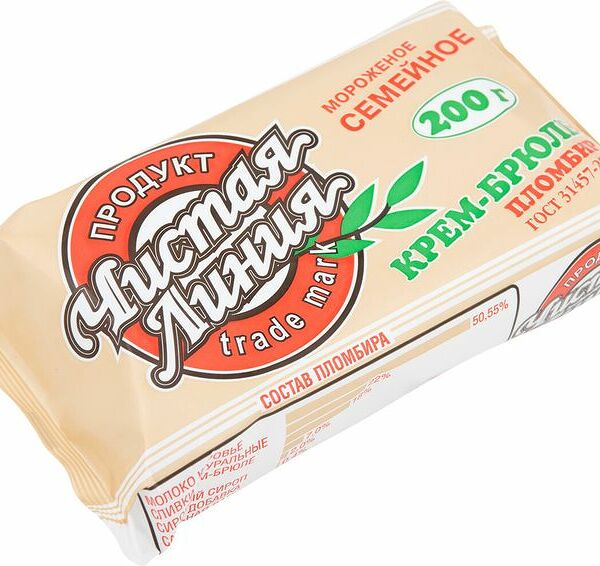 Пломбир Чистая Линия крем-брюле 12%, 200г