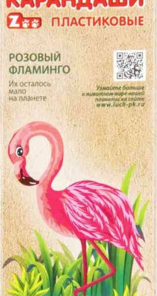 Карандаши цветные Луч Розовый фламинго пластиковые шестигранные, 6 цветов