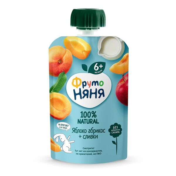 Пюре ФрутоНяня из яблок и абрикосов со сливками, с 6 месяцев