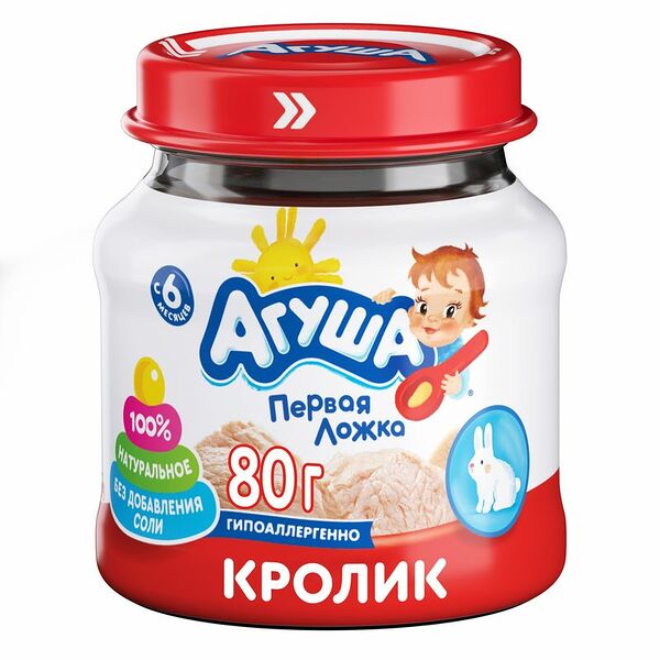 Пюре мясное Агуша Кролик 7% с 6 месяцев, 80г