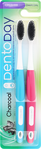 Зубная щетка DENTODAY Древесный уголь, средней жесткости, 2шт