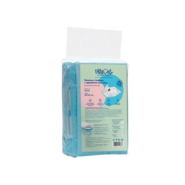 Пеленки VitaVet гелевые с ароматом жасмина 60x40 см 12 шт.