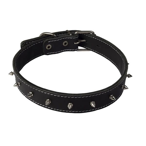 Каскад ошейник с шипами кожаный двойной 39-46 см.