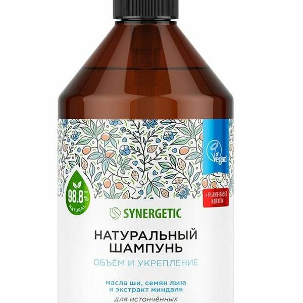 Шампунь для волос Synergetic Объем и укрепление волос натуральный безсульфатный, 750 мл