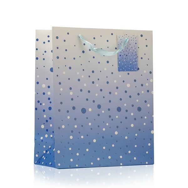 Пакет подарочный УРРА , Бело-голубой с точками , 26*32*12 см
