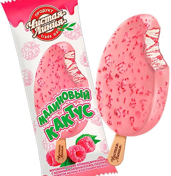 Мороженое Чистая Линия Малиновый кактус пломбир ванильный в глазури 80г