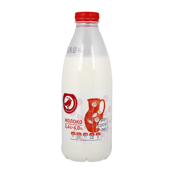 Молоко питьевое Ашан Красная птица 3,4-6% БЗМЖ