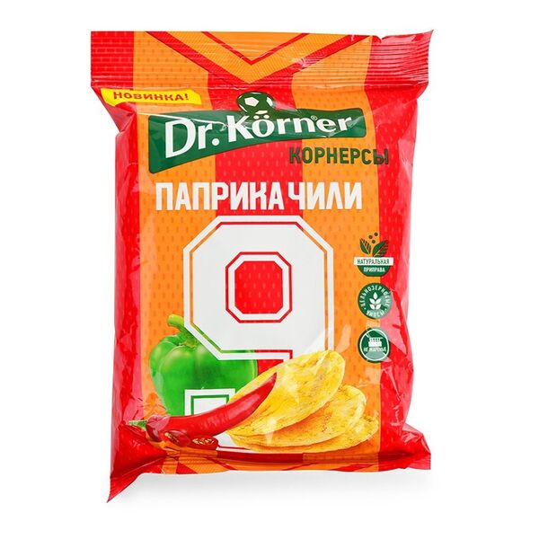 Чипсы цельнозерновые Корнерсы Dr. Körner Паприка Чили 50 г