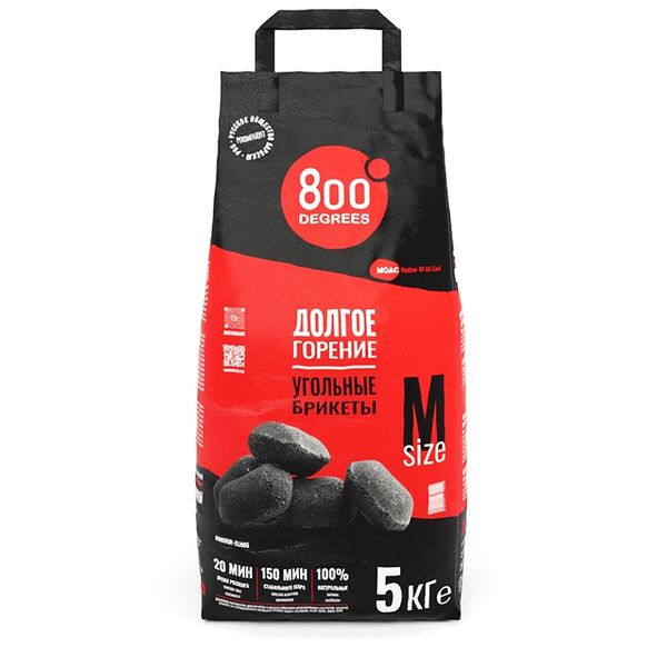 Уголь брикеты Extra Long Heat, 800 Degrees, 5 кг, Россия