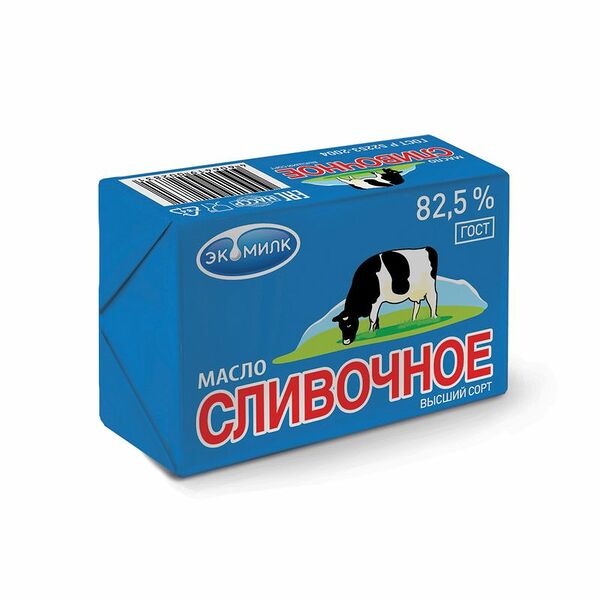 Масло сладкосливочное Экомилк Традиционное несолёное высшего сорта 82.5%, 100г