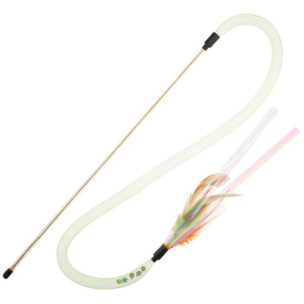 Эластичная дразнилка с перьями, жемчужными блестящими ленточками и колокольчиками внутри, салатовый 