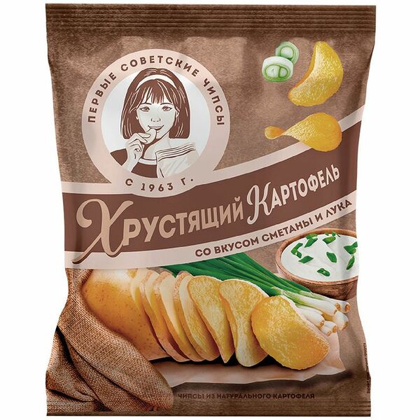 Чипсы картофельные Хрустящий картофель в ломтиках со вкусом Сметаны и лука 160 г