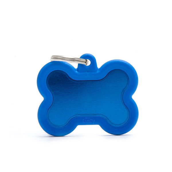 Адресник для собак и кошек Косточка, синяя с контуром