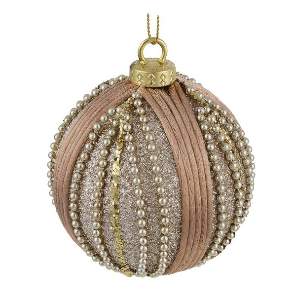 Сноу бум подвеска, в форме шара с декором, 8 см, пенопласт, текстиль, цвет золотой