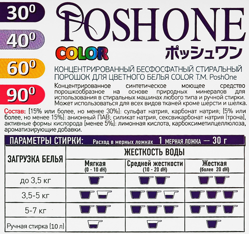 

Порошок стиральный для цветного белья POSH ONE COLOR LAVANDA концентрированный, 1кг