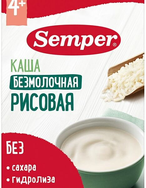 Каша Semper безмолочная рисовая с 4 месяцев 180г